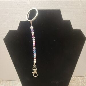 Silver and Multicolored Faux Pearl Key Chain